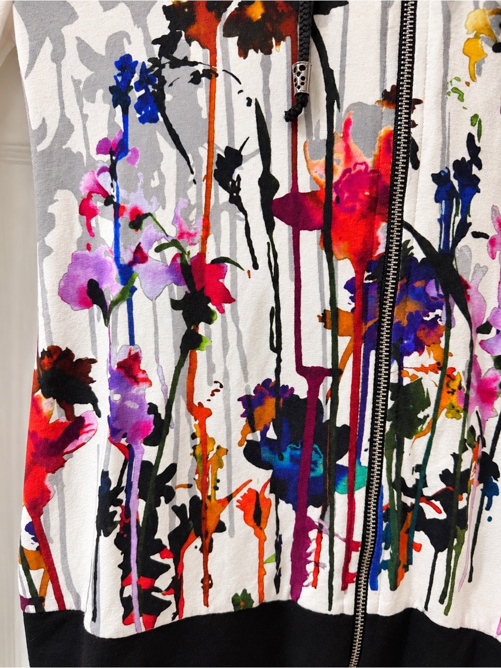 Dolcezza Wearable Art Floral Zip Hoodie Jacket Mesh Back Watercolor Splash Bold - Picture 5 of 8